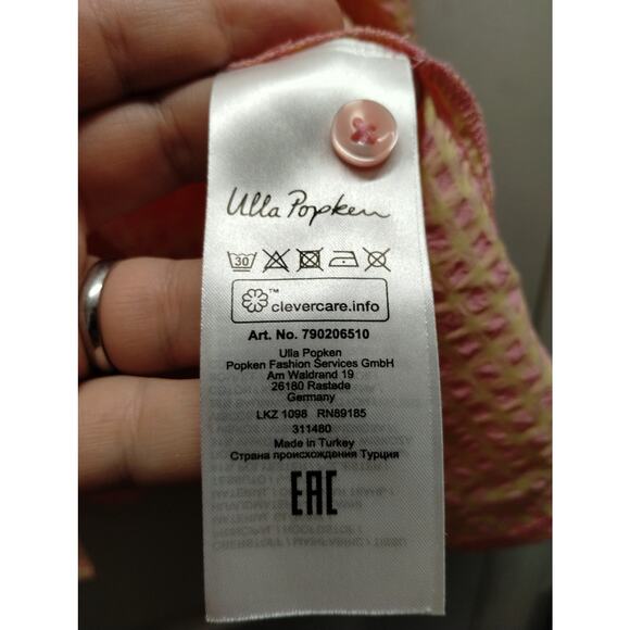 Ulla Popken Size 24/26 Button Up Long Sleeve Orange Pink Grid Seersucker Shirt - Picture 5 of 6